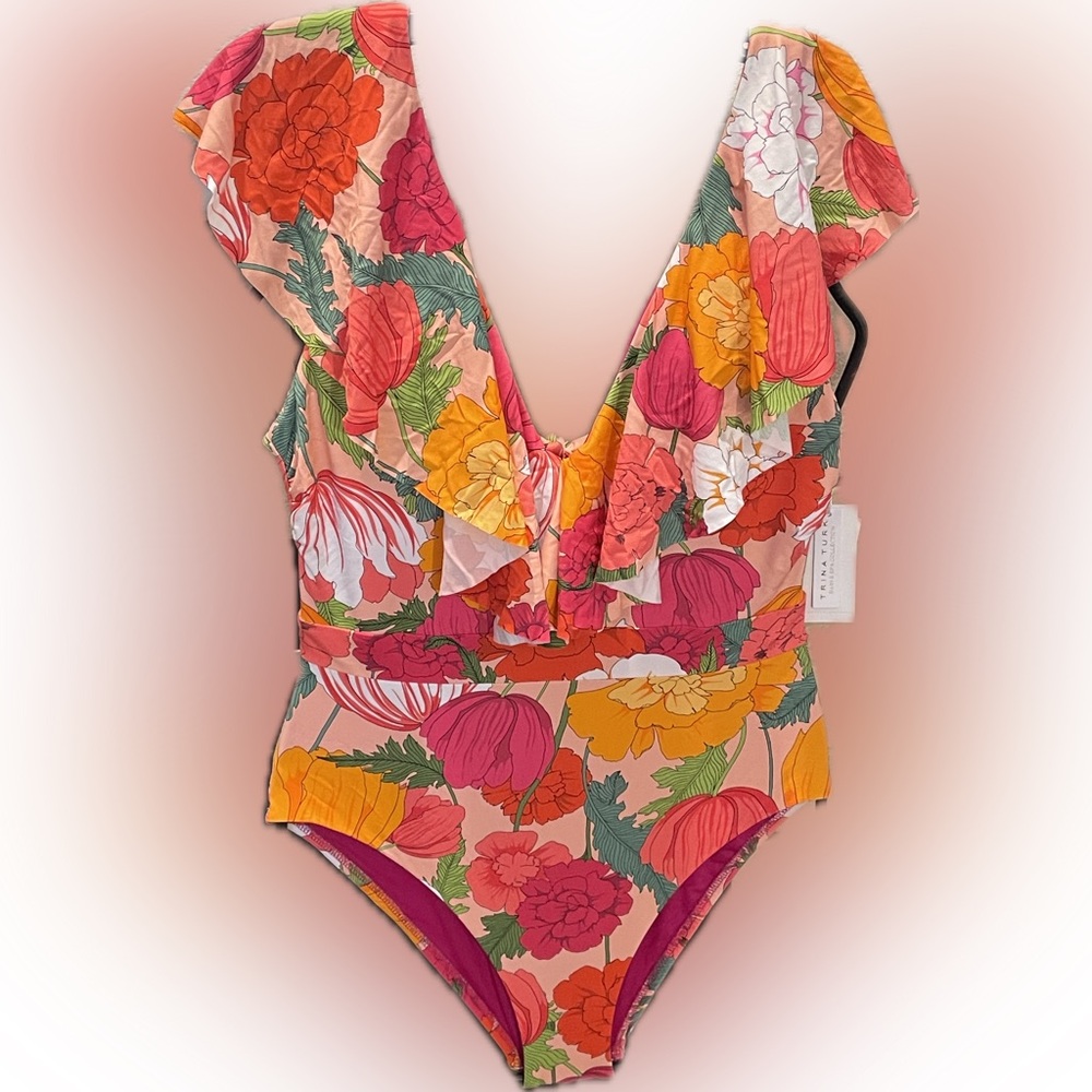 NWT Trina Turk Pink and Orange Floral Swimsuit Size 10
